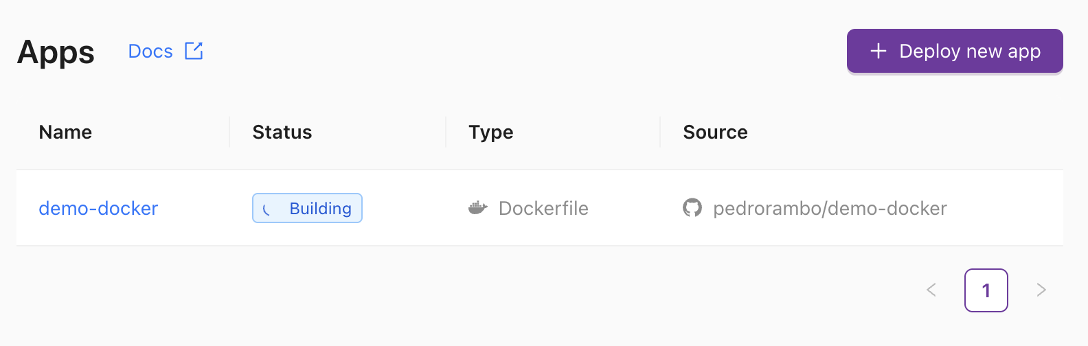 List of deployed apps